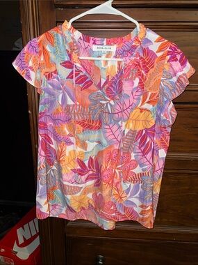 Rose & Olive Tropical Flutter Sleeve Blouse in Pink and Orange